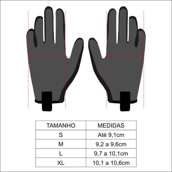 TABELA DE TAMANHO DAS LUVAS – full finger